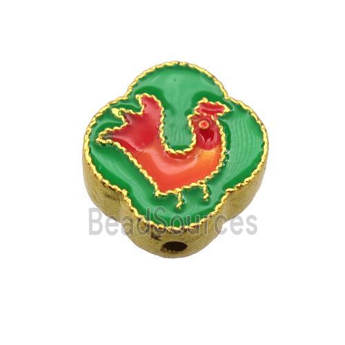 enamel alloy beads, Chinese Zodiac Cock, gold plated