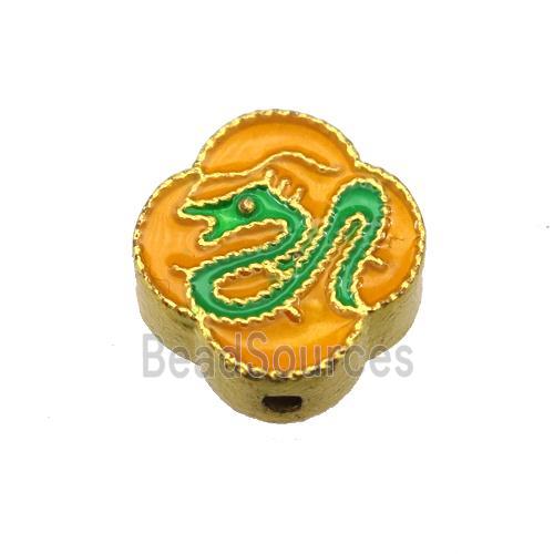 enamel alloy beads, Chinese Zodiac Dragon, gold plated