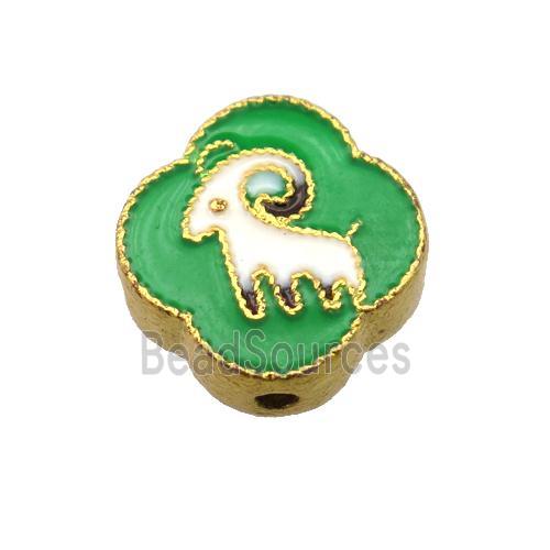 enamel alloy beads, Chinese Zodiac Sheep, gold plated