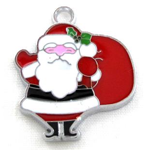 Santa claus pendant, Enamel, alloy, platinum plated