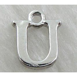 Alphabet pendants, U-letter, alloy, platimun plated