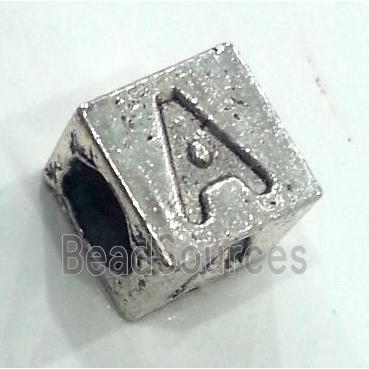 alphabet beads, alloy, antique silver