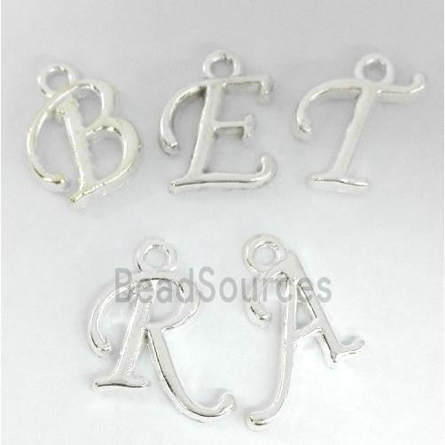 alphabet bead, mixed letter, silver plated