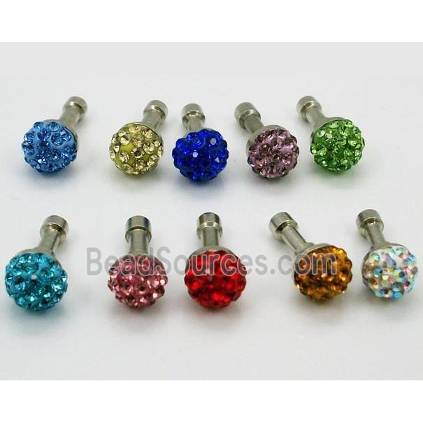 Earphone Jack Dust Cap Plug with Rhinestone, mixed