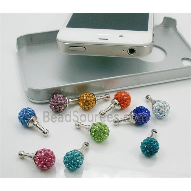 Earphone Jack Dust Cap Plug with Rhinestone, mixed