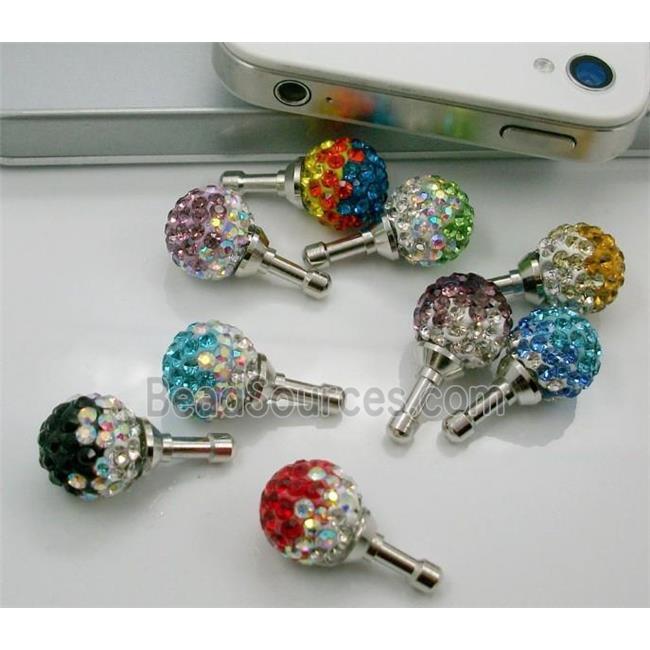 Earphone Jack Dust Cap Plug with Rhinestone, mixed