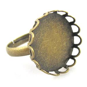 adjustable Ring with bezel tray, copper, antique bronze, nickel free