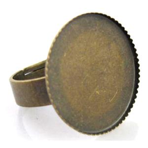 adjustable Ring with bezel tray, copper, antique bronze, nickel free