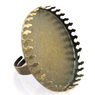 adjustable Ring with bezel tray, copper, antique bronze, nickel free