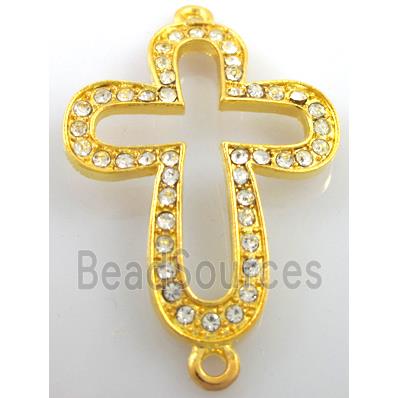 bracelet bar, alloy four-leaf clover cross pave Rhinestone, golden