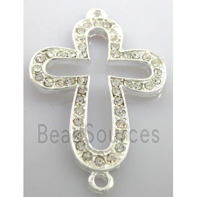 bracelet bar, alloy four-leaf clover cross Rhinestone pave, silver plated