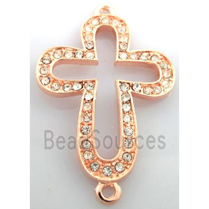 bracelet bar, alloy four-leaf clover cross, Rhinestone pave bead, red-copper