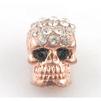 Skull charm, alloy bead, red copper