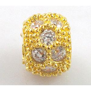 alloy bead with zircon, rondelle, gold plated