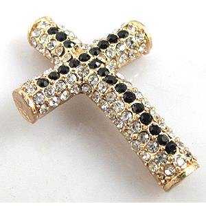 bracelet bar, cross with rhinestone, alloy bead, red copper