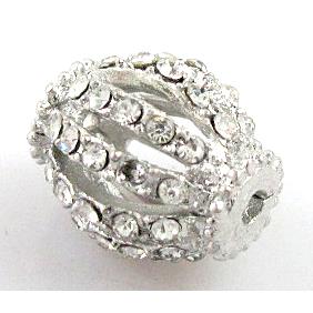 Alloy bead with rhinestone, platinum plated