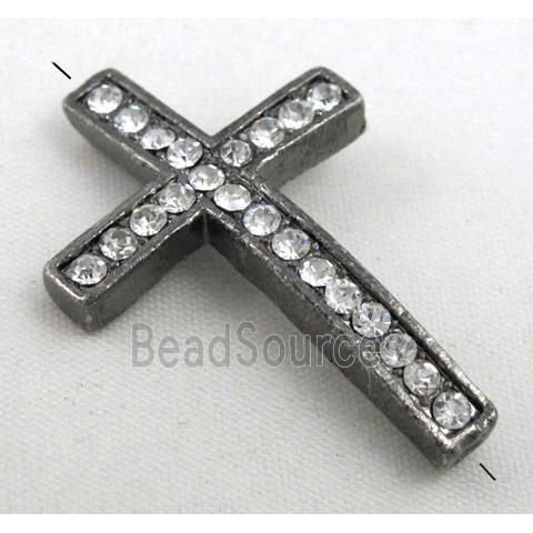 bracelet bar, cross with rhinestone, alloy bead, black