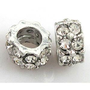 alloy bead with rhinestone, platinum plated