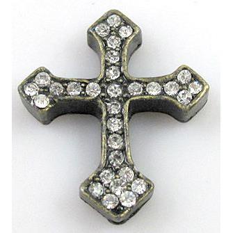 bracelet bar, cross with rhinestone, alloy bead, bronze