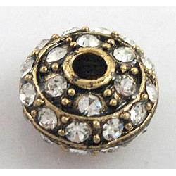 alloy bead with rhinestone, rondelle, antique gold