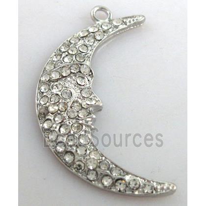 alloy pendant with rhinestone, moon, platinum plated