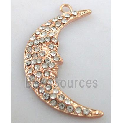 alloy pendant with rhinestone, moon, red copper