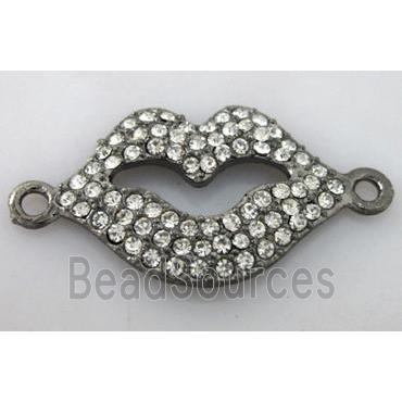 Bracelet bar, lip charm, alloy connector with rhinestone, black