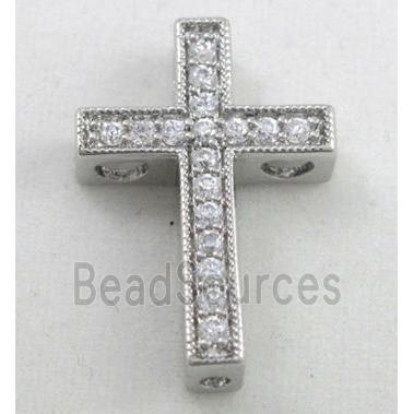 Bracelet bar, copper bead with zircon, cross, platinum plated