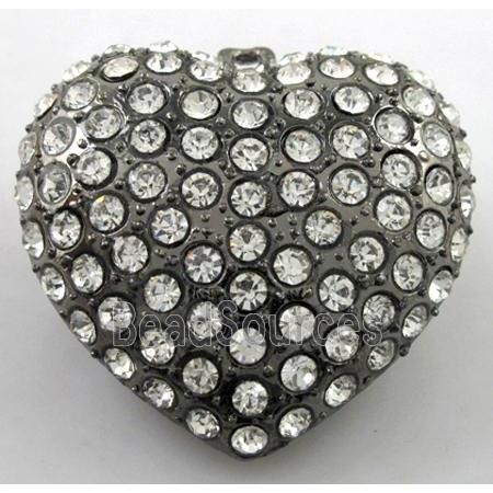 heart alloy peadant with rhinestone, black