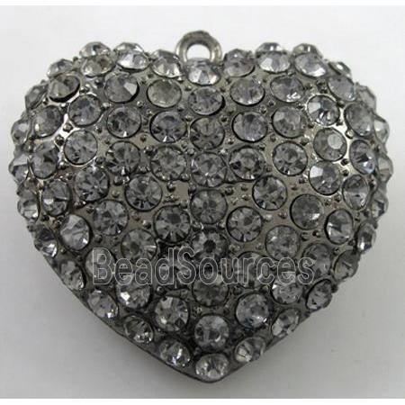 heart alloy peadant with rhinestone, black