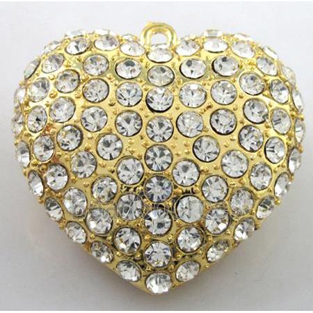 heart alloy peadant with rhinestone, gold