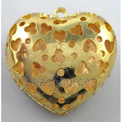 heart alloy peadant with rhinestone, gold