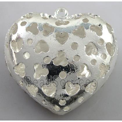 heart alloy peadant with rhinestone, silver