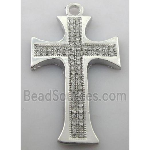 cross, alloy peadant with rhinestone, platinum plated