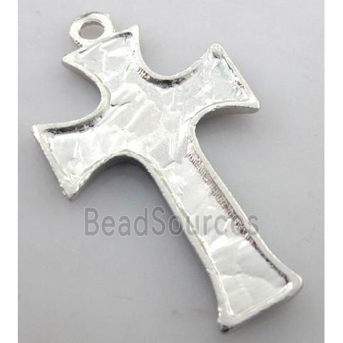 cross, alloy peadant with rhinestone, platinum plated