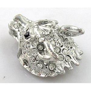 Bracelet bar, alloy bead with rhinestone, wolf