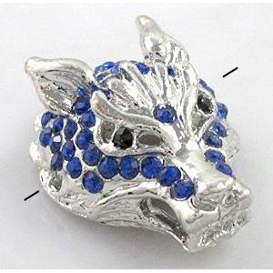 Bracelet bar, alloy bead with rhinestone, wolf