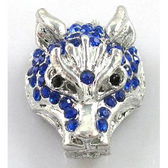 Bracelet bar, alloy bead with rhinestone, wolf