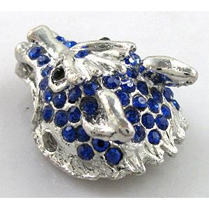 Bracelet bar, alloy bead with rhinestone, wolf