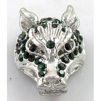 Bracelet bar, alloy bead with rhinestone, wolf