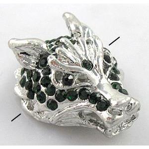 Bracelet bar, alloy bead with rhinestone, wolf