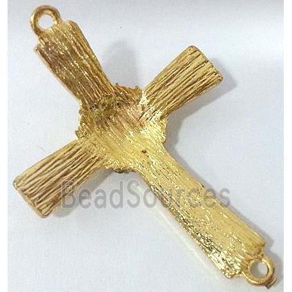 bracelet bar, cross, alloy bead with rhinestone, gold