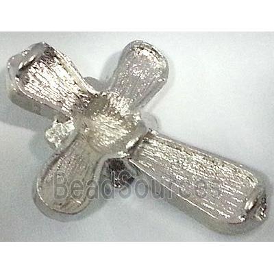 bracelet bar, cross, alloy bead with rhinestone, platinum plated