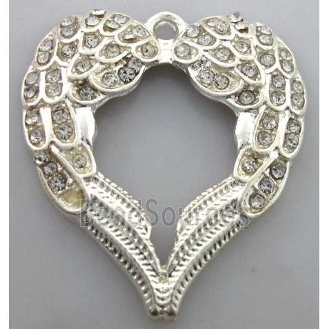 alloy pendants with rhinestone, silver plated