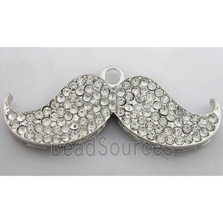 alloy Mustache pendants with rhinestone, platinum plated