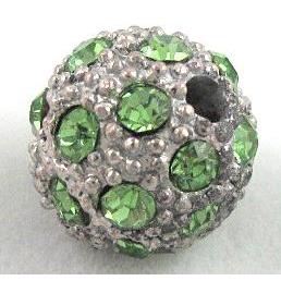 Alloy bead with rhinestone, round