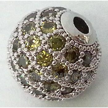 round copper bead with olive zircon, platinum