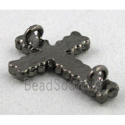 bracelet bar, cross, alloy bead with rhinestone, black