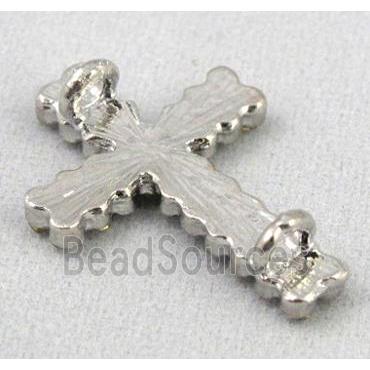 bracelet bar, cross, alloy bead with rhinestone, platinum plated