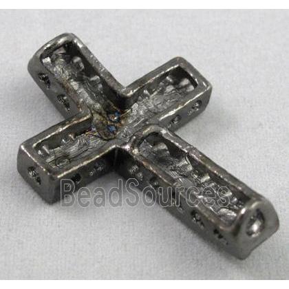 bracelet spacer, cross, alloy bead with rhinestone, black